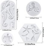 4 PCS Marine Theme Fondant Silicone Mold Hippocampus Turtle octopus Shape DIY Handmade Baking Tools, For Theme Cake Cookie Chocolate Candy Decoration Fondant Polymer Clay