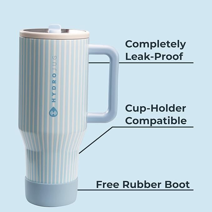 HydroJug Traveler - 32 oz Water Bottle with Handle & Flip Straw - Fits in Cup Holder, Leak Resistant Tumbler-Reusable Insulated Stainless Steel & Rubber Base - Gifts for Women & Men, Cape Cod