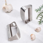 Stainless Steel Garlic Presser, Upgraded Garlic Press Rocker Garlic Mincer Garlic Crusher with Peeler and Cleaning Brush, Garlic Chopper for Smash Garlic Kitchen Gadgets Tools