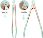 COOK WITH COLOR Stainless Steel Silicone Tipped Kitchen & BBQ Tongs Set, 2 Pc Tongs, Green