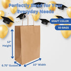 ASSUREPAK DIY Earth Friendly Paper Bags - 60LB - 10"x6.75"x12" - 50 Bags - 90 GSM - Kraft/Natural - Gift Bags for Decorating & Graduation Parties