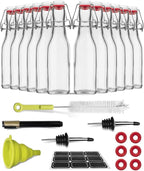 WILLDAN Set of 12-8.5oz Swing Top Glass Bottles - Flip Top Brewing Bottles For Kombucha, Kefir, Vanilla Extract, Beer - Airtight Caps and Leak Proof Lids, Bonus Gaskets and Funnel