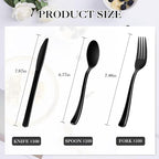 300 Pack Black Disposable Plastic Silverware Heavy Duty,Black Cutlery Set, Plastic Forks and Spoons Knives Utensils Set for Birthday Party Prom Night,Weddings,Halloween