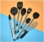 KSENDALO 9-Piece Silicone Cooking Utensils Set with Holder, Heat Resistant Kitchen Utensils Set of Slotted Spatula, Spoons, Whisk, Tong, Non Toxic Black Kitchen Tool Set for Nonstick Cookware, Black