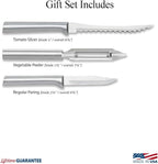 Rada Cutlery 3-piece Peel, Pare & Slice Knife Gift Set (S18), Stainless Steel Hollow Ground Blades, Made in USA, Silver Handles