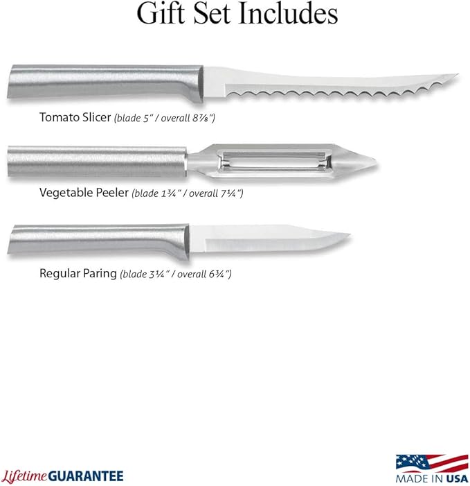 Rada Cutlery 3-piece Peel, Pare & Slice Knife Gift Set (S18), Stainless Steel Hollow Ground Blades, Made in USA, Silver Handles