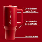 HydroJug Traveler - 40 oz Water Bottle with Handle & Flip Straw - Fits in Cup Holder, Leak Resistant Tumbler-Reusable Insulated Stainless Steel & Rubber Base - Gifts for Women & Men, Alumni Red