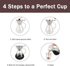 T-mark Pour Over Coffee Maker with Reusable Double-layer Stainless Steel Filter, 800ml/27oz BPA-Free Glass Coffee Carafe, Glass Coffee Maker, Coffee Dripper Brewer