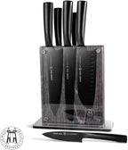 Schmidt Brothers - Jet Black Series 7-Piece Kitchen Knife Set, High-Carbon German Stainless Steel Cutlery, Pure Matte Black Titanium Finish With Clear Acrylic Magnetic Knife Block