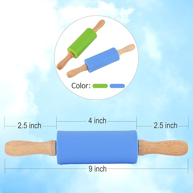 Mini Silicone Rolling Pin for Kids, Non-stick Surface Wood Handle, 9 Inch 1 Pack Rose Red