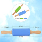 Mini Silicone Rolling Pin for Kids, Non-stick Surface Wood Handle, 9 Inch 1 Pack White Candy Granules