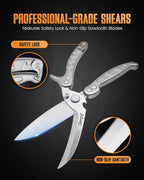 Poultry Shears Heavy Duty Professional, Kitchen Shears for Food, Kitchen Scissors Heavy Duty, Food & Meat Scissors, Dishwasher Safe Chicken Cutters. Spring Loaded, Silver