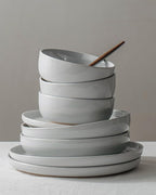 Famiware Milkyway Plates and Bowls Set, 12 Pieces Dinnerware Sets, Dishes Set for 4, Light Gray