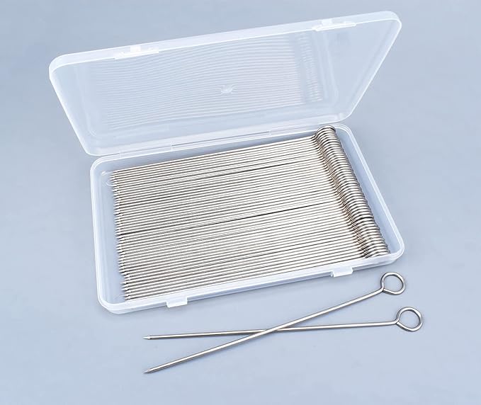 50pcs 8Inch Stainless Steel Skewers,Roast Goose Needle Barbecue,BBQ Skewer Sticks,Packed in a plastic Box for BBQ Grilling Kebob Meat Chicken Vegetable Appetiser