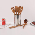 Acacia Wood Utensils Set - 6 Piece Handmade Wooden Spoons for Cooking, Natural Acacia Wood Kitchen Utensils for Non-stick Cookware, Turner, Serving Spoon, Slotted Spoon, Soup Ladle, Spaghetti
