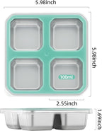 BEFOY 2 Pack Stainless Steel Snack Containers with Lids 4 Compartment Food Storage Containers for Adults Meal Prep Reusable for work or going out(blue, 2)