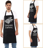 Grill Aprons for Men Women, Dinner is Coming Kitchen Chef Apron with 2 Pockets and 40" Long Ties, Adjustable Bib Apron for Cooking, BBQ, Baking, Gardening, Black