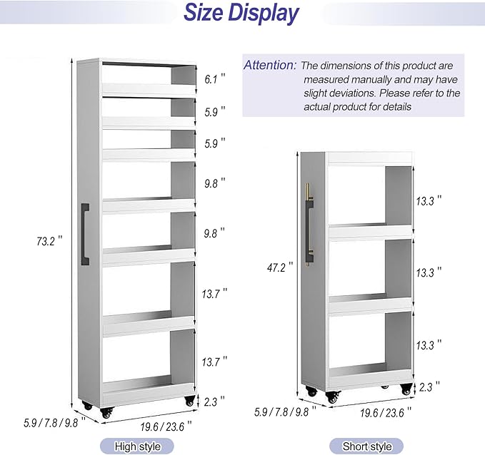 7-Tier Slim Storage Cart, Wooden Rolling Pantry Cabinet with Wheels, Narrow Shelf Organizer for Kitchen, Bakers Rack, Dining Room, Closet, Small Spaces Teak 47.2" H*5.9" W*16.9" D