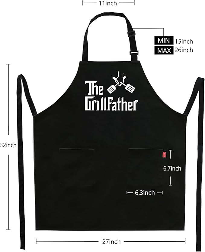 Grill Aprons for Men Dad - The Grill father Apron - Funny Chef Cooking Grilling BBQ Apron with 2 Pockets - Birthday Fathers Day Christmas Gifts for Dad