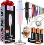 Zulay Kitchen Powerful Milk Frother Wand With 4 AA Duracell Batteries - Ultra Fast Handheld Drink Mixer - Electric Whisk Foam Maker for Coffee, Lattes, Cappuccino, Matcha & Creamer