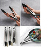 Kitchen Tongs for Cooking Locking Silicone Stainless Steel Buffet Serving Tongs, 7,9 and 12 Inch Silicone Spatula Non-stick,Heat Resistant 4 Pack