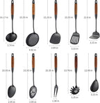 Stainless Steel Kitchen Utensils Set with Wood Handle, 18/10 Metal Cooking Utensils Set, 10-Piece - Spatula, Spoon, Ladle, Skimmer, Slotted Turners, Pasta Server, Fork, Masher(Dishwasher Safe)