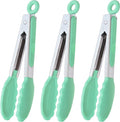 Mini Tongs with Silicone Tips 7 Inches Silicone Cooking Tongs, Set of 3 (Mint)