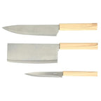 Oster Huntingfield 6 Piece Knife Set - Olive Wood Stainless Steel Chef Knife, Cleaver, Pairing Knive, Kitchen Shear, Peeler and PP Cutting Board