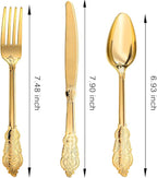 N9R 300pcs Gold Plastic Silverware Dinnerware Flatware- Heavyweight Plastic Cutlery Set, 100 Forks, 100 Spoons, 100 Knives, Gold Utensils for Party, Thanksgiving, Christmas
