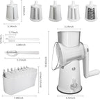 5 in 1 Rotary Cheese Grater Vegetable Slicer - Drum Mandoline Chopper for Kitchen, Easy to Clean with Storage Container