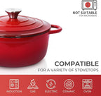 Trustmade 3 QT Cast Iron Dutch Oven, Enamel Coated Cookware Pot with Self Basting Lid for Home Baking, Braiser, Cooking, Red