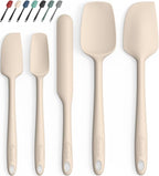 Coukre Silicone Spatula Set of 5,High Heat Resistant, Food Grade Silicone, Upgraded Extended Reinforced Handle,Dishwasher Safe, for Baking, Cooking (Pure Beige, Solid color)