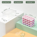 DOQAUS Ice Cube Tray with Lid and Bin, 4 Pack Silicone Plastic Ice Cubes Trays for Freezer with Box/Container, Stackable with Storage Iced Bucket Kits, Scoop, for RV, Soup, Food, Cocktail, Coffee