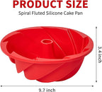 9.7 Inch Silicone Spiral Fluted Tube Cake Pan, 2 Pack Non Stick Silicone Baking Molds for Cake, Bread, Brownie, Jello