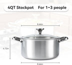 3QT Stock Pot, 316L Stainless Steel Stockpot with Lid, Professional Multi-Use Soup & Pasta Cooking Pot, Oven, Gas and Dishwasher Safe