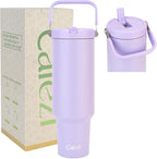 50 oz Insulated Water Bottle, Stainless Steel Water Bottles with Flip Straw and Top Handle, Leak Proof Flip, No Sweat, Fits in Cup Holder, Vacuum Insulated Cup for Home, Office, Outdoors, Car