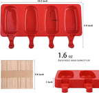 WMKGG Popsicle Silicone Molds Set, 2 PCS Ice Cream Molds with 50 Wooden Sticks for Cake Pop, Ice Pop, Cakesicles (Standard Size/Red)