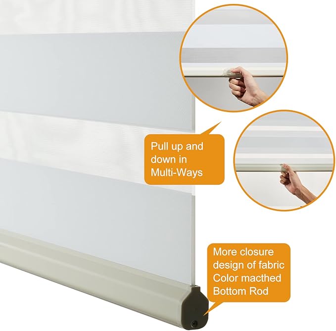 Persilux Cordless Zebra Blinds for Indoor Windows, Free-Stop Cordless, Light Filtering Sheer Shades Dual Layer for Day and Night, Roller Shades for Home (35.5" W X 64" H, Cream)