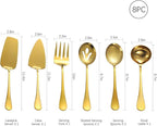 Gold Serving Utensils,8 Pcs Stainless Steel Serving Set with Serving Spoons,Serving Fork,Soup Ladle,Lasagna Server,Pie Server,Polished Serving Utensil Set for Buffet Parties Home,Dishwasher Safe