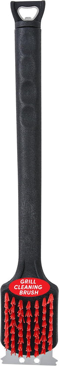 Kingsford Grill Cleaning Brush and Scraper with Nylon Bristles, Bottle Opener, and Rubber Handle - Heavy Duty BBQ Grill Scrubber for Outdoor Grill Cleaner, Barbecue Brush, 17 Inch