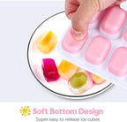 Silicone Ice Cube Tray, 4 Pack Easy-Release & Flexible 14-Ice Cube Trays with Spill-Resistant Removable Lid, Stackable Ice Trays with Covers for Freezer, Cocktail (Pink)