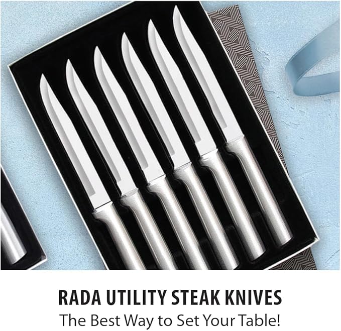Rada Cutlery 6-Piece Utility/Steak Knife Gift Set (S06), Stainless Steel Hollow Ground Blades, Made in USA, Black Handles