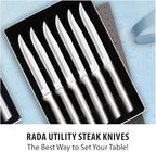Rada Cutlery 6-Piece Utility/Steak Knife Gift Set (S06), Stainless Steel Hollow Ground Blades, Made in USA, Black Handles