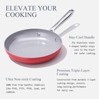 Nonstick Ceramic Frying Pan 10" Non Toxic Cooking Skillet for Eggs Pancakes & Stir Fry Even Heat Distribution PTFE/PFOA/PFAS Free Oven Safe Up to 500°F All Cooktops Compatible, Fusion Red