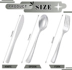 300Pieces Silver Plastic Silverware - Heavy Duty Disposable Utensils - Silver Plastic Cutlery Set Includes 100 Forks, 100 Spoons, 100 Knives for Dinner Parties Weddings