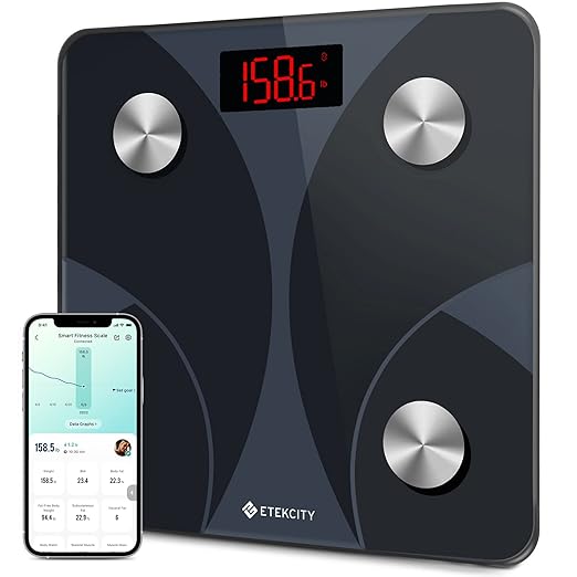 Etekcity Scale for Body Weight and Fat Percentage, FSA&HSA Eligible, Smart Digital LED Bathroom BMI Measurement, Accurate Bluetooth Weighing Machine, Body Composition Analyzer, Ash-black, 400lb