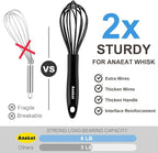 Anaeat 9" Silicone Balloon Whisk, Perfect for Non-Stick Cookware, Milk and Egg Beater Blender, Heat Resistant Kitchen Whisks for Whisking, Cooking, Baking, Beating, Frothing & Stirring (Black)