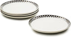 MACKENZIE-CHILDS Set of 4 Everyday Lunch Plates, Microwave-Safe and Dishwasher-Safe Stoneware Plates, Black-and-White Courtly Check