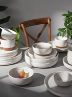 DOWAN 9.6" Ceramic Pasta Bowls Set of 4, Large Shallow White Dinner Bowls with Sesame Glaze Finish, Wide Bowl Plates for Pasta, Salad, Soup & Stew, Microwave & Dishwasher Safe, Housewarming Gift
