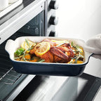 Sweejar Baking Pans Set, Ceramic 9x13 Baking Dish with Handle, Rectangular Casserole Dishes for Oven, Bakeware Sets of 3, Durable Lasagna Pan Deep for Kitchen, Banquet, Wedding Gift(Navy)